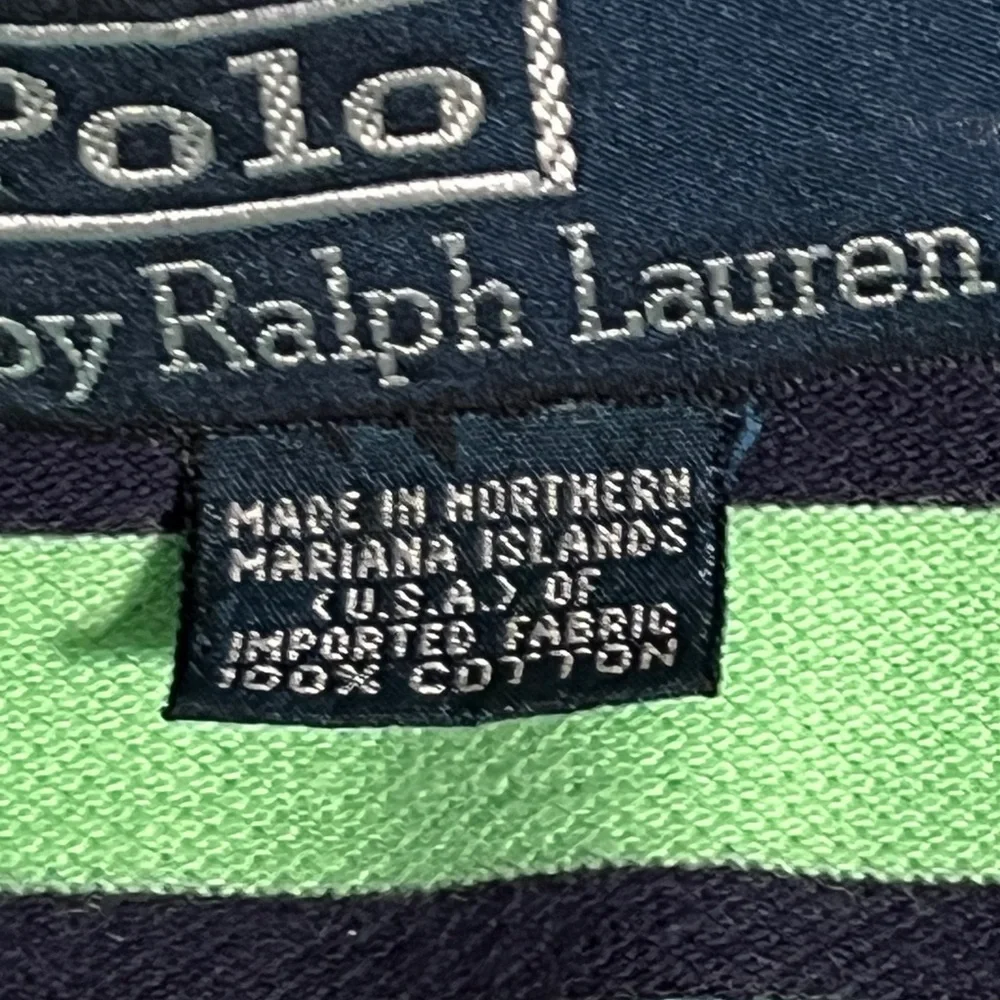 Vintage Polo Ralph‎ Lauren Men’s Large Green Blue Striped Polo Shirt